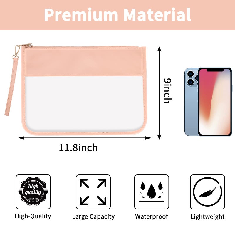 Iqimott Clear Zipper Pouch, DIY Clear Makeup Cosmetic Bag Purse for Women Girls, Chenille Letter Travel Toiletry Bag(Pink) - Image 2